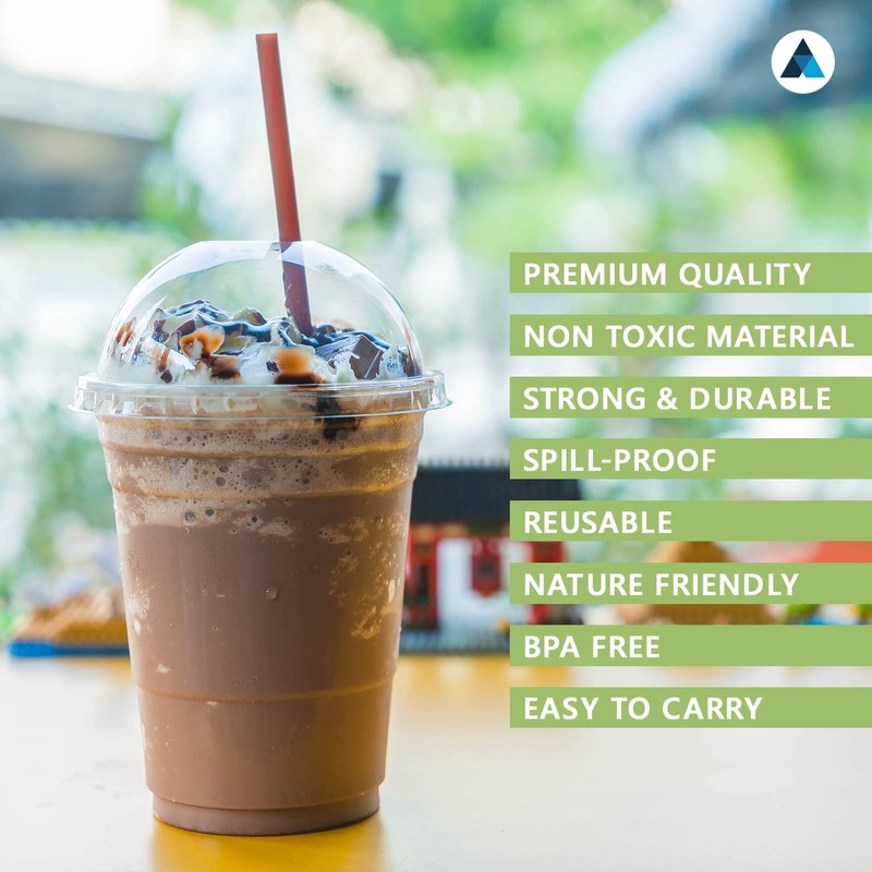 Nationwide Paper Strong Smoothie Cups with Dome Lids 16oz 50pcs