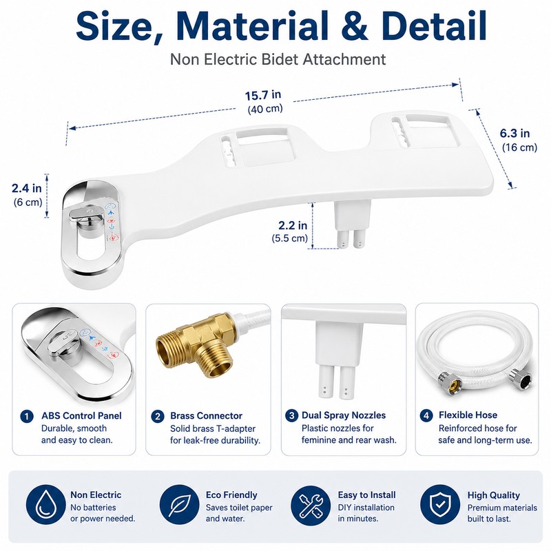 Non-Electric Bidet Attachment for Toilet Seats – Adjustable Fresh Water