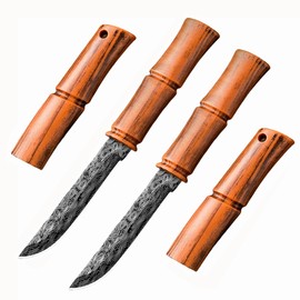 Roczipeng 2 Pcs 3.54 Inch Fixed Blade Knife, Multipurpose Outdoor Portable Fruit Knife with Sheath, Bamboo Shaped Paring Knife with Cover for Home, Camping, Fishing, Hunting