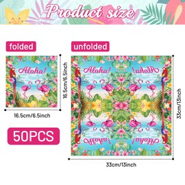 Pack of 50, Tropical Aloha Paper Napkins, Colorful Flamingo Parrot Design, Hawaiian Themed Disposable Cocktail Napkin for Luau, Beach, and Summer-Themed Birthday Party Supplies, 13x13 Inches Unfolded