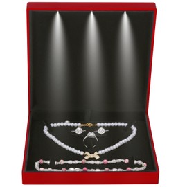 LETURE Large Velvet Jewelry Set Gift Box, Necklace Box With LED Light, Elegant Velvet Gift Box For Bracelet Necklace Earring Ring (Red)