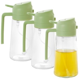 LCZNXJJY 3PCS 2 in 1 Oil Dispenser and Sprayer,16oz/470ml Glass Olive Dispenser Bottle & Oil Spray Bottle,Oil Sprayer for Cooking,Kitchen,Salad,Barbecue,Air Fryer (Green)