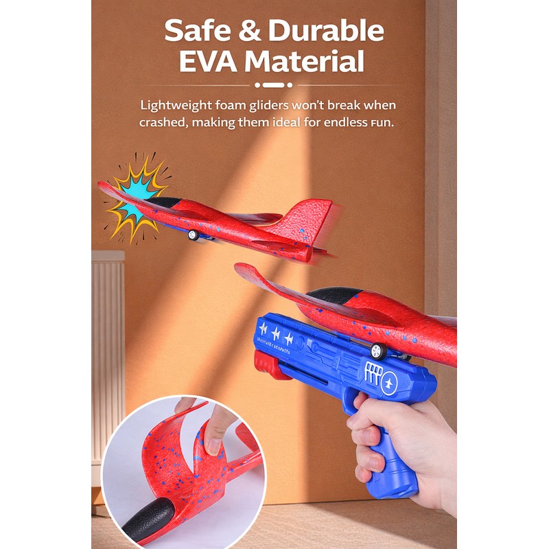 Foam Glider Launcher Toy, Kids Outdoor Flying Airplane Set, 13.2''