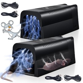 2 Pack Rat Trap Zapper Electric Mice Trap with Anti-Escape Door,Rechargeable Electronic Mouse Trap Indoor for Home,Reusable Rodent Zapper Shock Killer for Kitchen, Attic, Garage, Basement,Warehouse