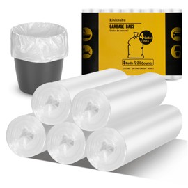 Rishpahu Small Trash Bags 4 Gallon, Flexible & Durable Small Garbage Bags, Unscented & Easy Tearing 4 Gallon Trash Bag for Kitchen, Bathroom, Bedroom, Office, Transparent, 220Counts, 0.3Mil