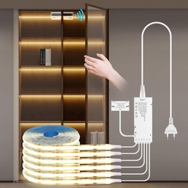 AIMENGTE Cabinet Light 12V 6-in-1 COB LED Strip Light with Dual-Door Sensor Switch, Adhesive Back & Cuttable – Under Cabinet Lighting for Wine Cabinets, Shoe Cabinets, Wardrobes, Display Cabinets