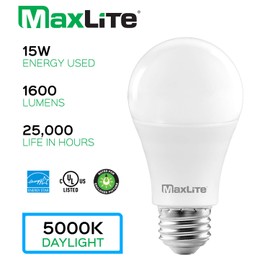 MaxLite A19 LED Bulb, Enclosed Fixture Rated, Daylight 5000K, 100W Equivalent, 1600 Lumens, Dimmable, E26 Medium Base, 4-Pack