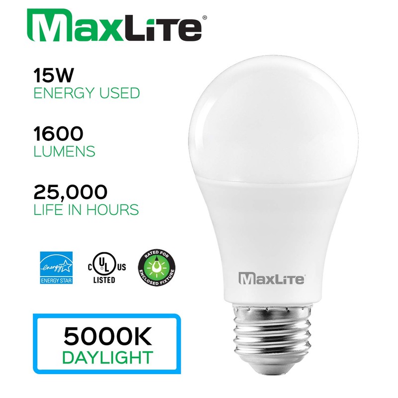 MaxLite A19 LED Bulb, Enclosed Fixture Rated, Daylight 5000K, 100W