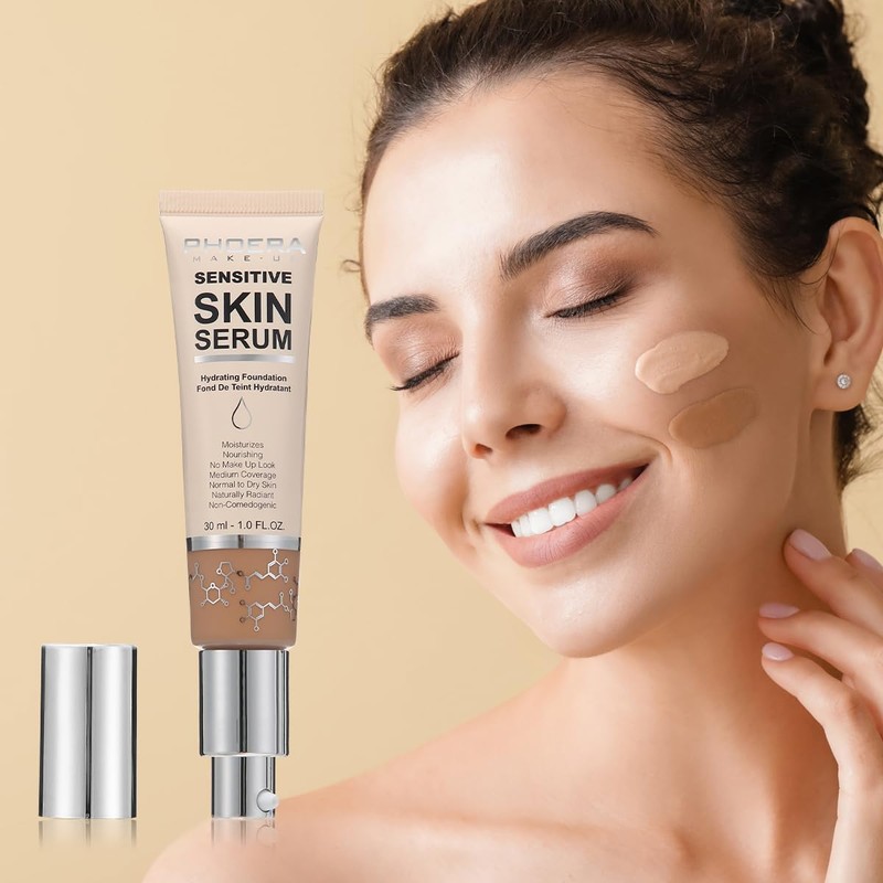 PHOERA Hydrating Serum Foundation,Makeup Base Foundation Hypoallergenic and Flawless Full