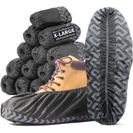 Shoe Covers Black Non-Slip Non-Woven Fabric Disposable/Reusable - Pack of 100 (50 Pairs) Tear-Resistant & Puncture Resistant Overshoes, XL One Size Fits Up to Size 47 EU