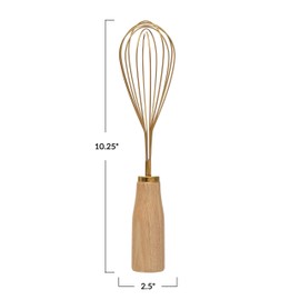 "Bloomingville Standing Stainless Steel Wood Handle, Gold Finish Whisk, 10.25""" (AH1754)