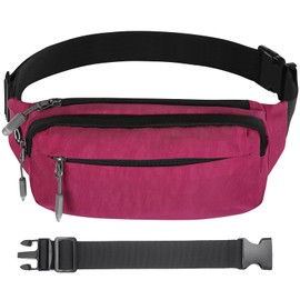 USHAKE Fanny Pack Waist Packs with Extender for Men or Women, Medium Size Waist Pouch Bag Hip Pack with 3-Zipper Pockets Adjustable Straps for Casual Travel Hiking Jogging Outdoor Sports (Rose Red)