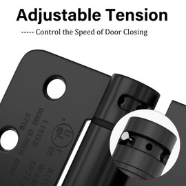 Haidms Self Closing Door Hinges 4 Inch Matte Black Spring Hinge with 1/4" Radius Corner 3 Pack Spring Loaded Hinges for Exterior Interior Doors