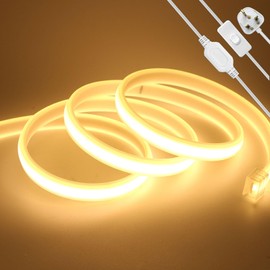 KAFULA 4M LED Neon Strip with On/Off - 220V Super Bright FCOB LED Strip CRI90+, IP65 Waterproof Flexible, Can be Cut Every 50cm | 288LEDs/m | | Warm White 3000K | Home Decor