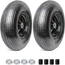 AR-PRO (2-Pack) 4.00-6" Tire and Wheel, 13" Pneumatic Tire and Rim for Wheelbarrow, 5/8" extra 3/4" Bearings and 1.75" Centered Hub, Fit for Most Garden Carts Hand Truck (Extra Nylon Spacers)