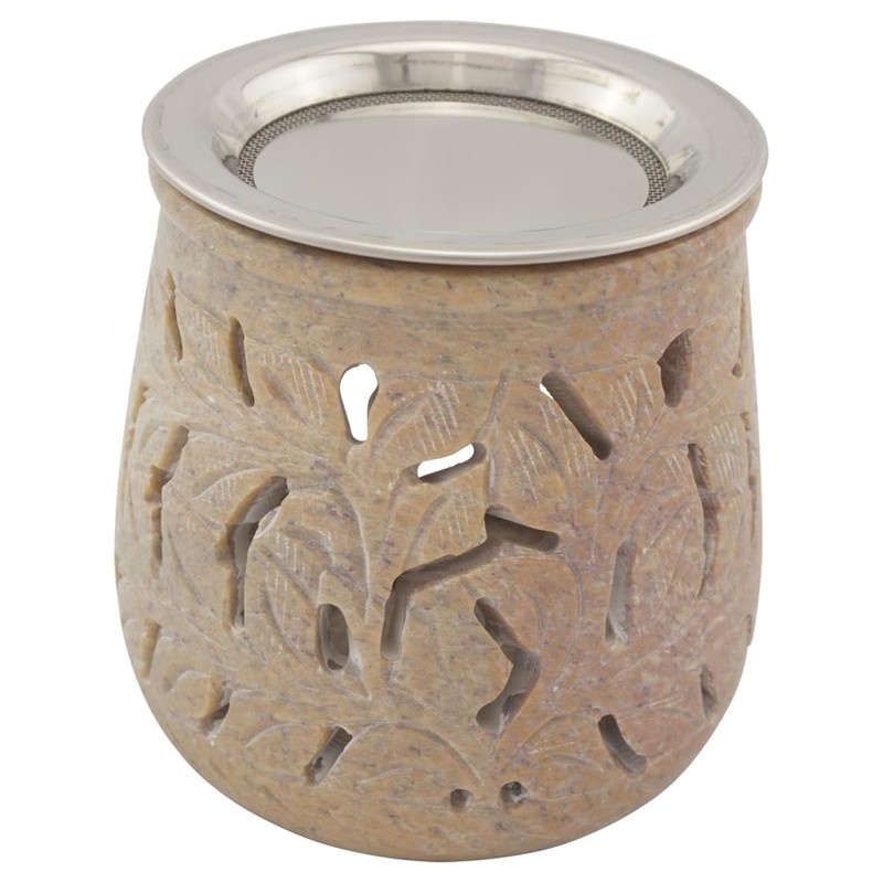 Indian Soapstone Incense Burner - Stainless Steel Strainer & Heat