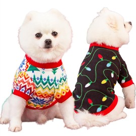Pack of 2 Dog Christmas Outfits - Dog Chirstmmas Costume - Fleece Dog Christmas Sweater - Warm Soft Xmas Puppy Clothes Pet Apparel for Dog Cat (Small, Christmas Snowflakes+Christmas Lights)