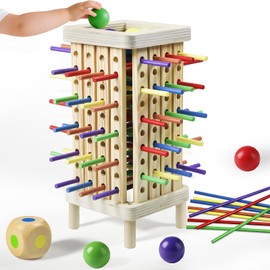 Montessori Game Wooden Board Game, 42 Colorful Wooden Sticks Dice Game Math Learning Toys for 3 4 5 6 Year Olds, Fine Motor Skill Toy for 3+ Year Olds Girls Boys,Family Game Travel Toys Gifts for Kids