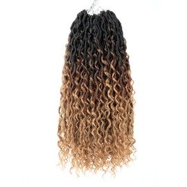 Aipin Goddess Locs Crochet Hair 18 Inch River Locs Boho Hippie Locs Wavy Crochet With Curly Hair In Middle And Ends Braids Hair Extensions (7Packs,18 inch, 3T1B/30/27)