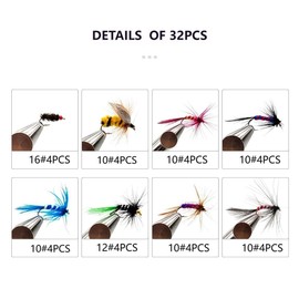 Fly Fishing Flies Kit, Fly Fishing Lures with Fly Fishing Box Fly Fishing Flies Assortment Kit for Bass Fly Fishing Flies Trout, Dry Flies Wet Flies (32)