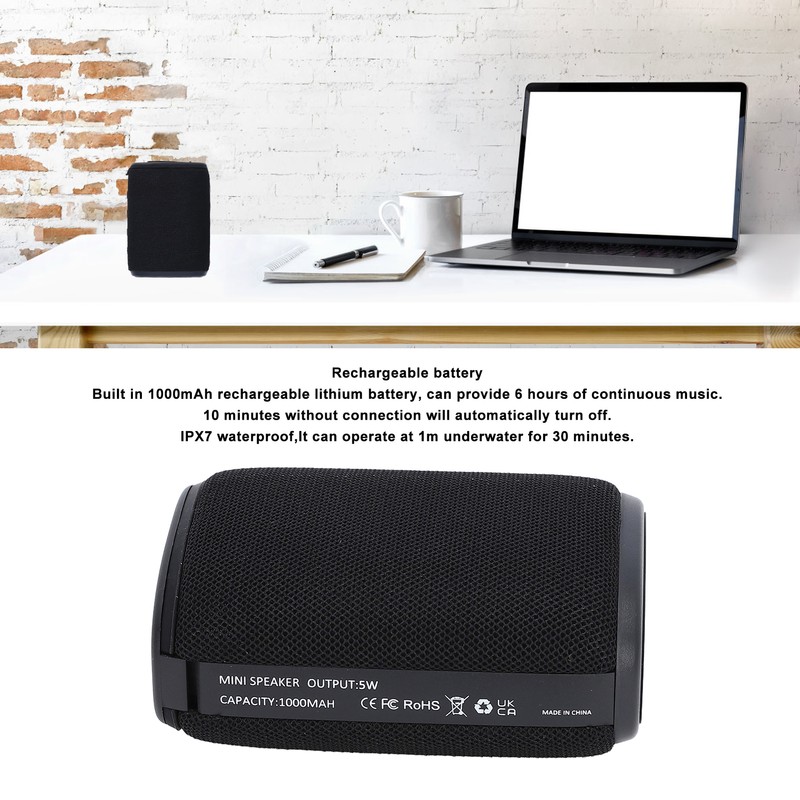 Bluetooth5.0 Speaker IPX7 Waterproof 1000mAh Rechargeable Stereo Sound Speaker Portable