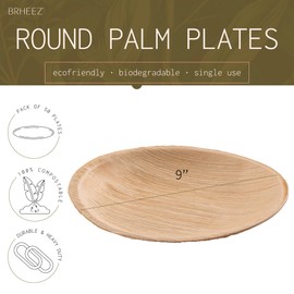 brheez Palm Leaf Plates 50 Ct (9 Inch) - Eco Friendly, Compostable & Biodegradable - Elegant Bamboo Look Disposable Party Plates are Heavy Duty and More Environmentally Friendly than Paper Plates