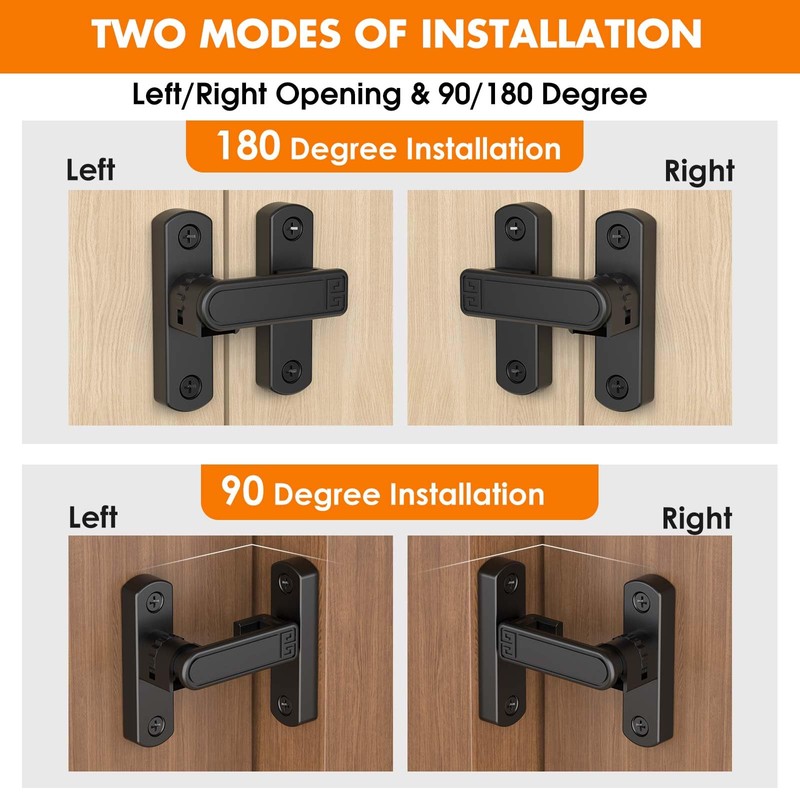 Barn Door Lock, 90/180 Degree Door Latch, Adjustable Lock Height