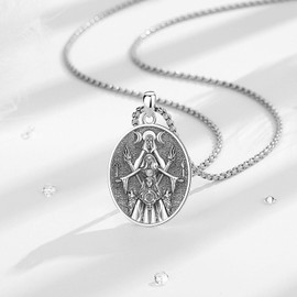 EUDORA Harmony Ball Seal of the Lilith Moon Necklace for Women Sterling Silver 925, Vintage Hekates Wheel Triple Moon Goddess Witcher Necklace Wicca Pendant Amulet Runes Jewellery, Gift for Women,