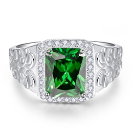 Yaresul Created Blue Sapphire / Green Emerald Ring for Men Wheat Ear Relief Cubic Zirconia Men's Rings Gemstone Ring Men September Birthstone Bands Size 52.2 (16.6) - 67.2 (21.4), Created Green