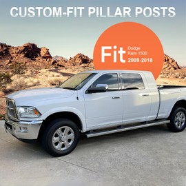 ACLONG Glossy Black Stainless Steel Pillar Posts Door Window Trim Fit for Dodge Ram 1500 2009 2010 2011 2012 2013 2014 2015 2016 2017 2018,Anti Scratch Stickers Door Pillar Molding Cover Set -Set of 4