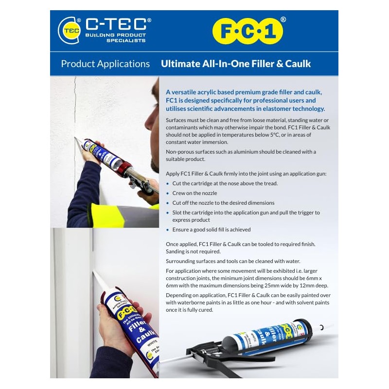 12 x C-Tec FC1 Unique All-In-One Filler and Caulk White