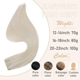 Easyouth Human Hair Weft Extensions Blonde Sew in Hair Extensions 1000 White Blonde Remy Hair Bundles Straight Weft Hair for Women 18Inch 100g