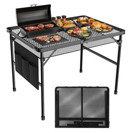 WildFinder 3x2 FT Folding Grill Table, Portable Camping Table for Outside, Adjustable Height Folding Table with Desktop & Mesh Bag, Lightweight Outdoor Table for Camping, Picnic, BBQ