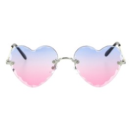 Womens Diamond Cut Bevel Edge Rimless Heart Sunglasses Silver Blue Pink