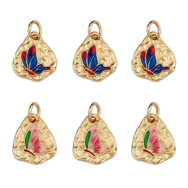 COGCHARGER 6 Pieces Enamel Butterfly Charm Pendant Flat Round with