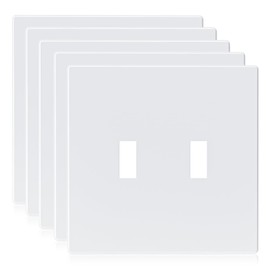 ELEGRP 2-Gang Screwless Toggle Wall Plates, Mid-Size Unbreakable Thermoplastic Faceplate Cover for Toggle Wall Switch & Toggle Dimmer Switch, UL Listed (5 Pack, Matte White)