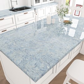 Skyblur Light Blue Marble Contact Paper Peel and Stick for Kitchen Bathroom Tables Waterproof Countertop Contact Paper for Countertops Cabinets Blue Marble Wallpaper Removable Vinyl Wrap 15.7" x 78.7"