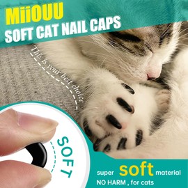MiiOUU 100 pcs Cat Nail Caps | Cat Claw Covers with Adhesives and Applicators | Black (M)