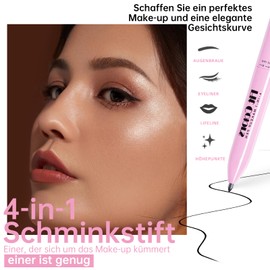 Noerrors 4-in-1 Make-up-Stift, 4 Farben Eyeliner Augenbrauen Lippenkonturenstift Highlighter Beauty-Stift für Gesicht Augen Lippen Multifunktionaler tragbarer Make-up mit Ersatz-Nachfüllungen