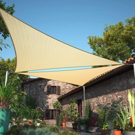 ShadeMart 22' x 22' x 22' Beige Triangle Sun Shade Sail Canopy SMTAPT22, Water Permeable & UV Block, Heavy Duty, Easy Install & Durable for Patio Garden Backyard - (We Make Custom Size)