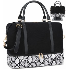 CAMTOP Women Ladies Weekender Travel Bag Canvas Overnight Carry-on Duffel Tote Luggage (289 Snake Skin with Shoe Compartment)