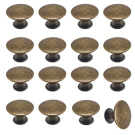 LOUZAGO 16 Pcs Antique Brass Cabinet Knobs, 1-1/5 inch Kitchen Dresser Knobs Drawer Knobs Handles, Round Cupboard Door Knobs Drawer Pulls Cabinet Hardware with Screws (Antique Brass)