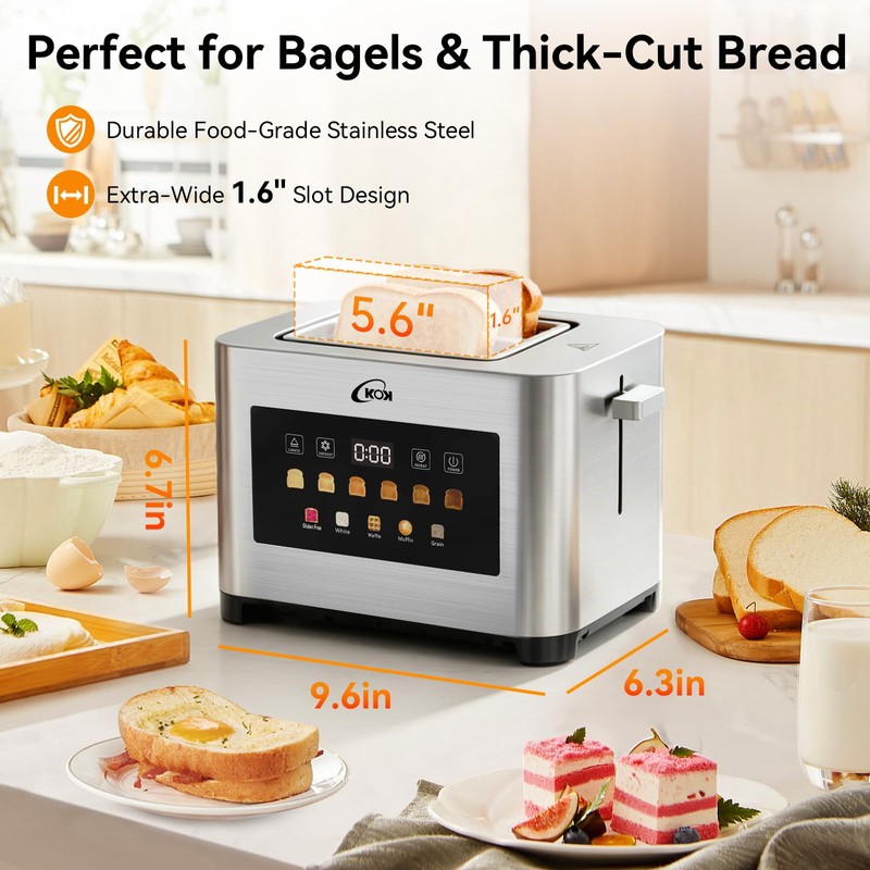 KOK 2 Slice Touch Screen Toaster, Stainless Steel Smart Toaster