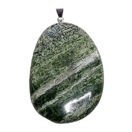 KRIO 1 x Großer Silberauge Scheibenstein IOV250307 Therapiestein als Anhänger mit Silberöse - Größe L Steinlänge 42 bis 51mm, Dicke ca 9mm (Silberauge 1)