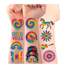 8Sheet - 110PCS Tie Dye Temporary Tattoos for Kids – Cartoon Fake Tattoos Stickers for Birthday Party Favors, Gifts, DIY Decoration & Fun Activities – Waterproof & Skin-Safe