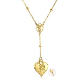 TIGER RIDER Gold Plated Sterling Silver LDR Stash Snuffle Spoon Necklace Hidden Scoop Rosary Chain Rose and Snake Pendant