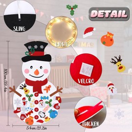 Juego de muñeco de nieve navideño de fieltro para niños, regalos de Navidad para colgar en la pared para decoraciones de Navidad con 38 adornos desmontables de 3.2 pies (muñeco de nieve blanco)