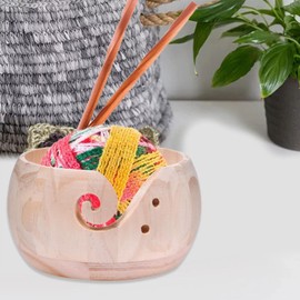 Wood Yarn Bowl, Graffiti Handmade Crochet Bowl Wood Knitting Bowl with Drills Holes Home Needlework Yarn Holder with Holes Wool Knitting Storage Bowl Yarn Holder for Knitting and