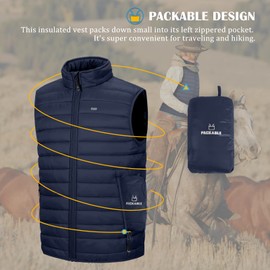 33,000ft 33,000ft Men's Lightweight Gilet, Packable Quilted Puffer Padded Vest Outerwear, Body Warmer Windproof Sleeveless Jacket for Golf Running Hiking Horse Riding Dark Blue XL