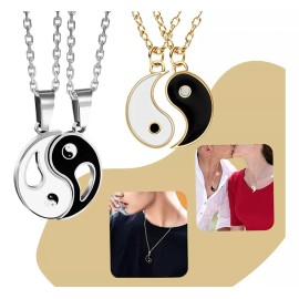 Veraly Collar Pareja Yin Yang Amigos Calidad Acero Inoxcidable Color Dorado